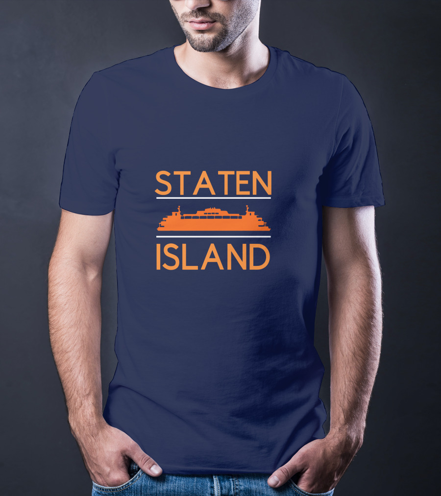 Staten Island Ferry Orange Silhouette Navy Background T-Shirt
