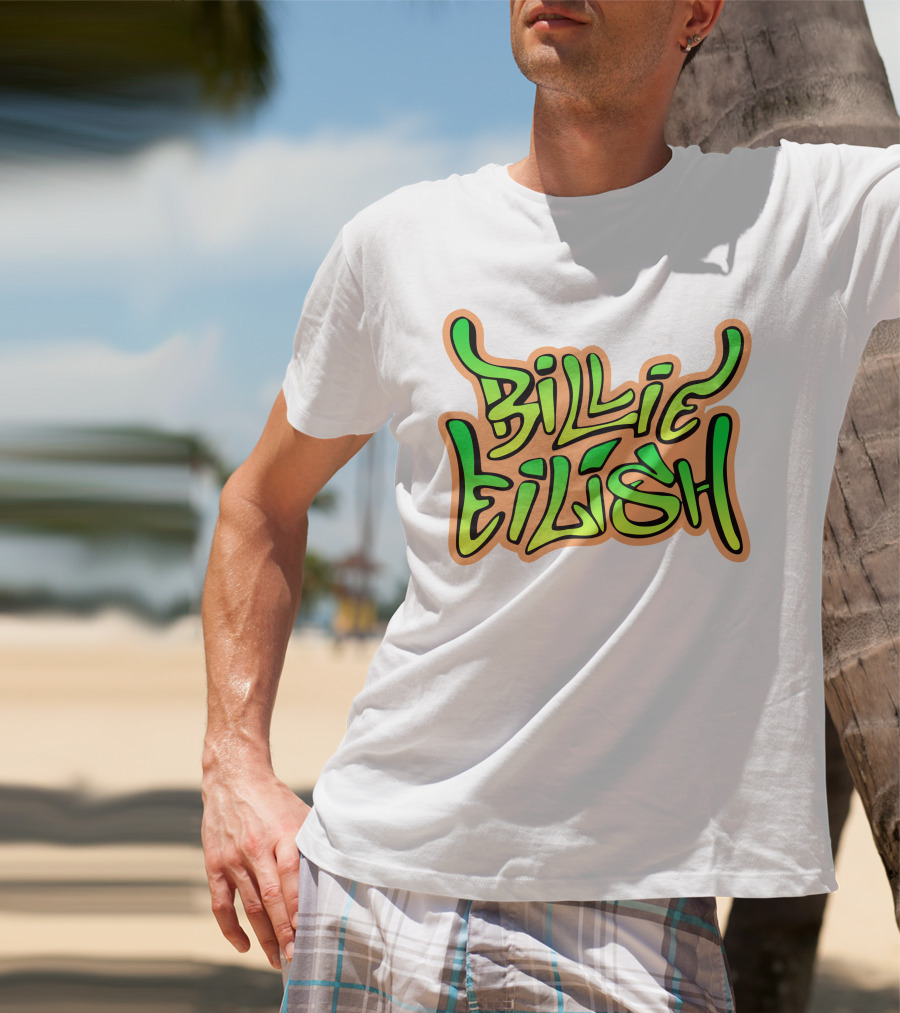 Billie Eilish Green Groovy Text Merch T-Shirt