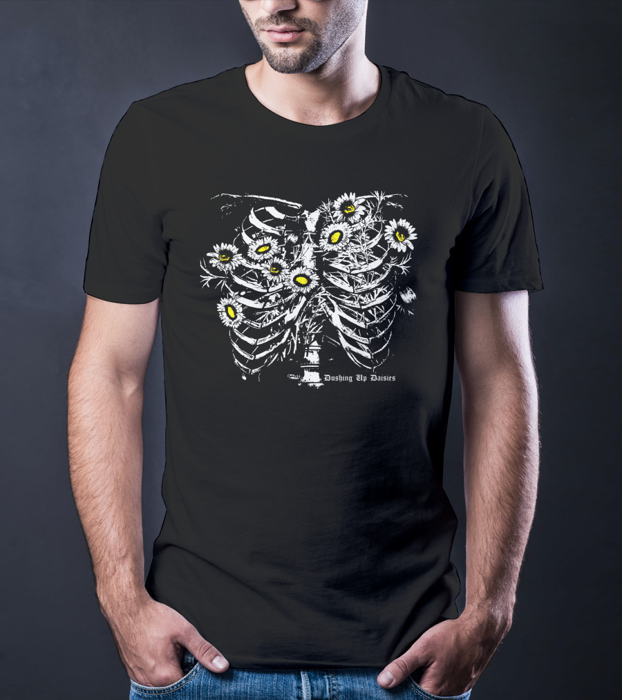 Bigcarte Merch Pushing Up Daisies Skeleton Ribcage Floral T-Shirt