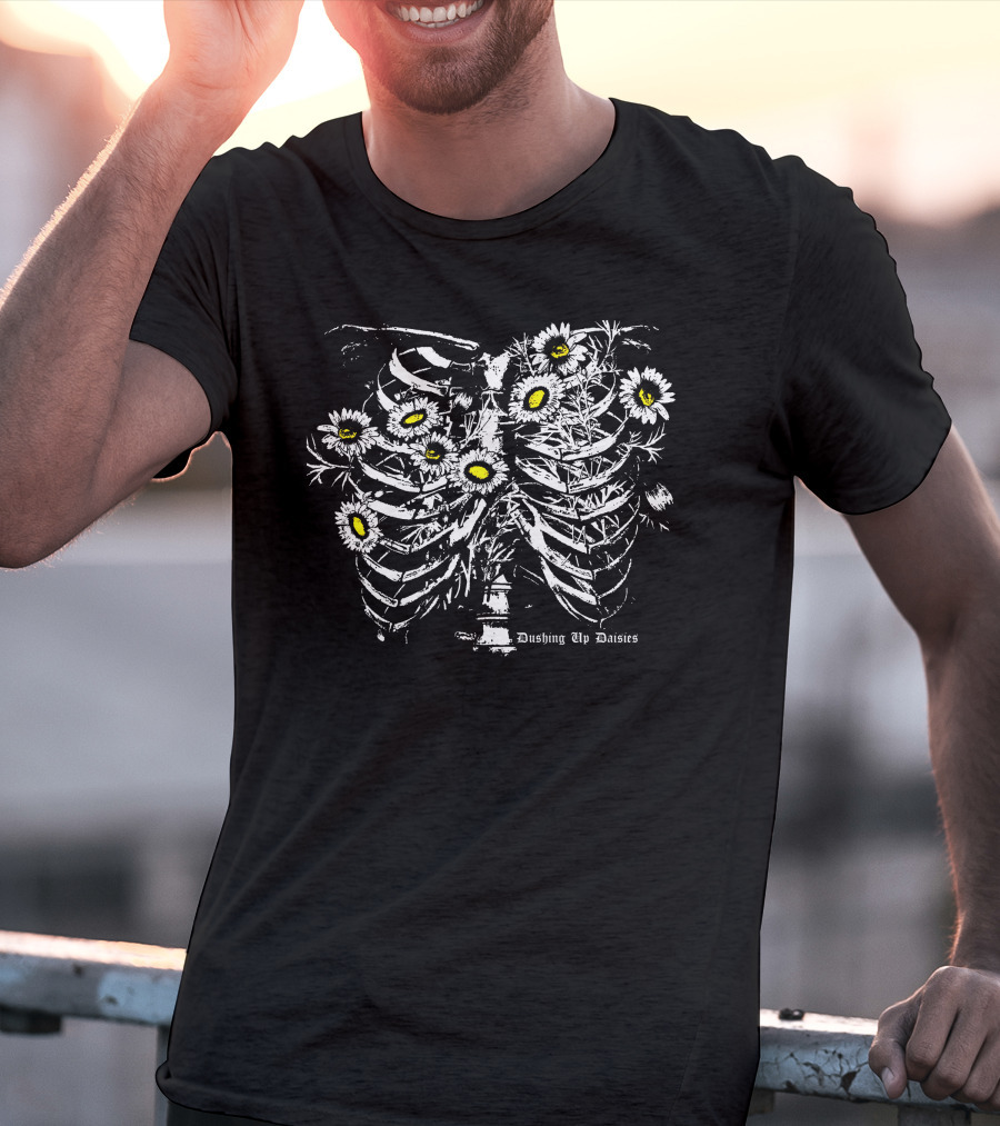 Bigcarte Merch Pushing Up Daisies Skeleton Ribcage Floral T-Shirt