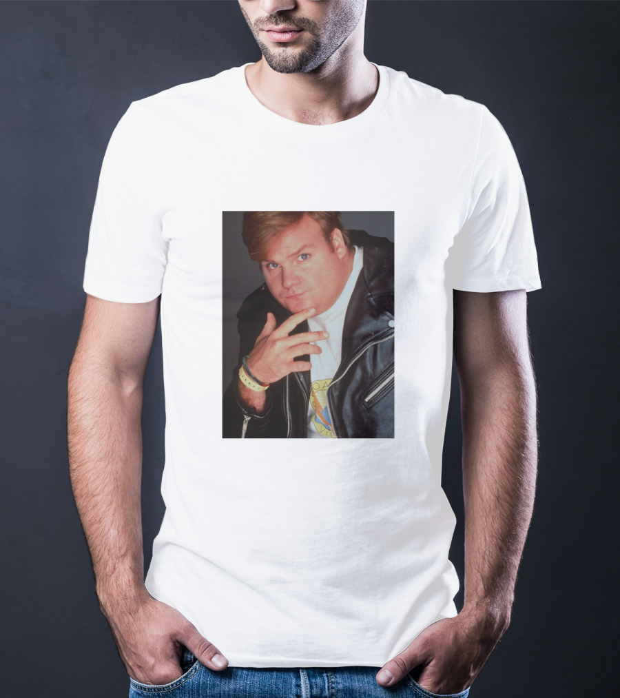 Kid Cudi SNL Chris Farley Photo Leather Jacket Pose T-Shirt
