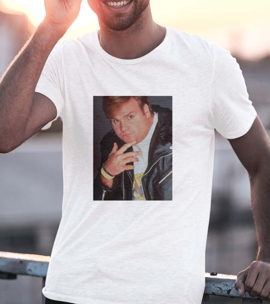 Kid Cudi SNL Chris Farley Photo Leather Jacket Pose T-Shirt