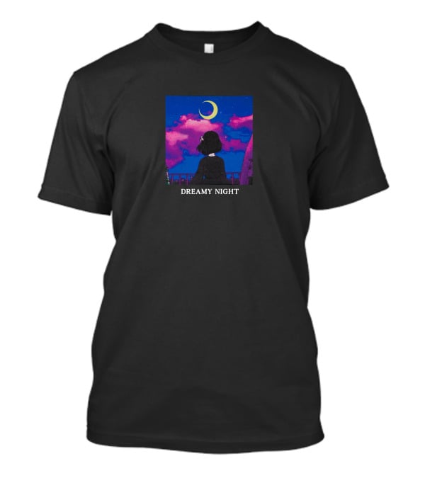Lilypichu Merch Dreamy Night Under Crescent Moon And Colorful Sky T-Shirt