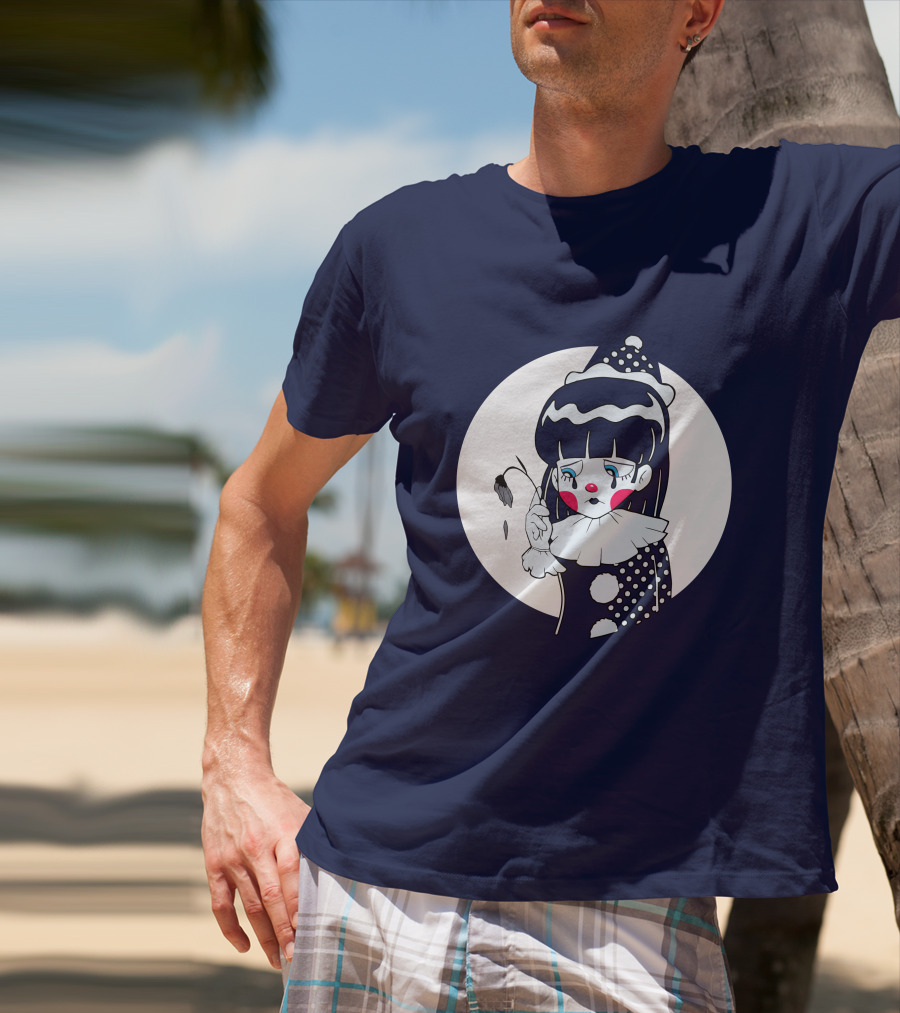 Circusteeth Shop Sad Clown Tearful Pierrot Holding Wilted Flower T-Shirt