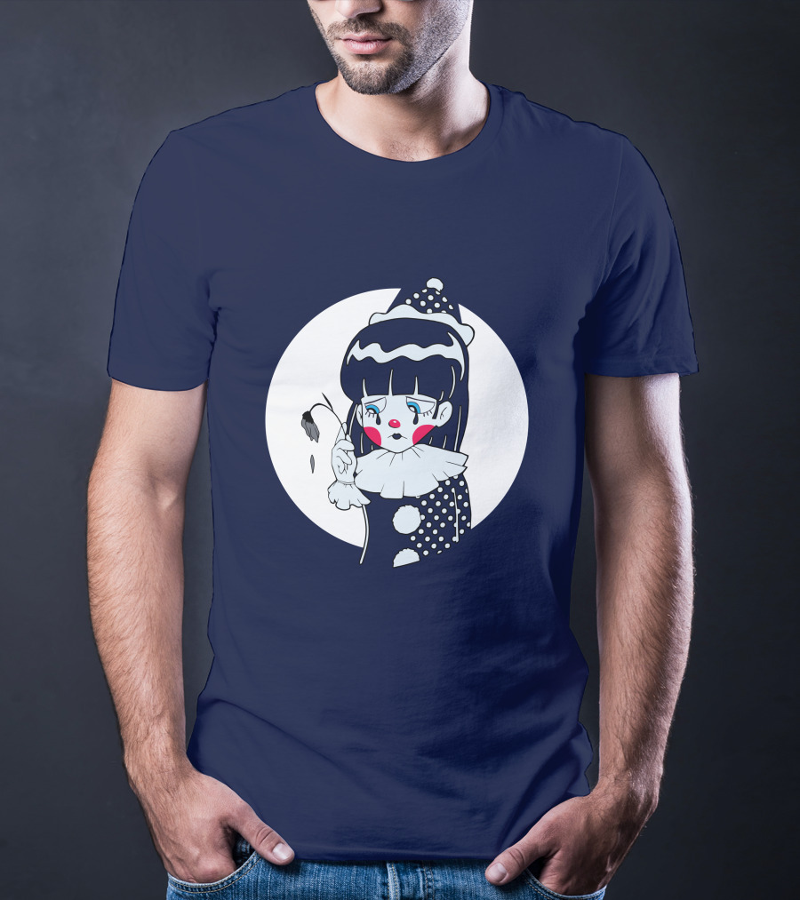 Circusteeth Shop Sad Clown Tearful Pierrot Holding Wilted Flower T-Shirt