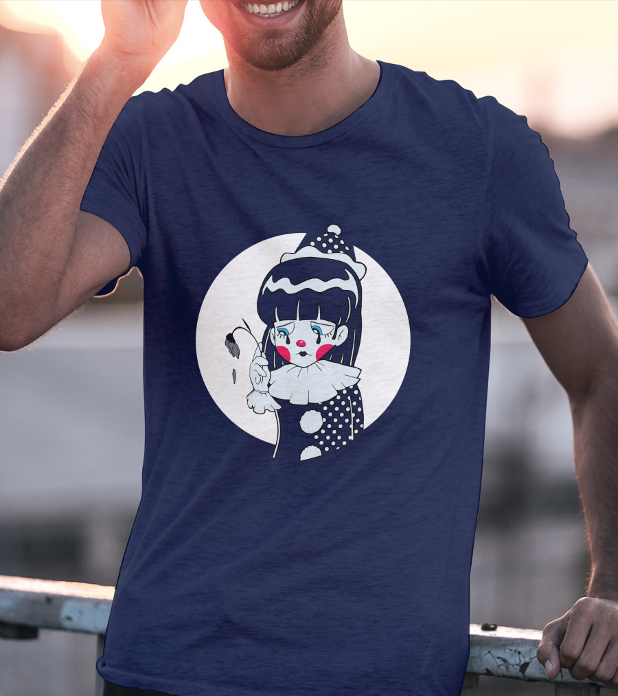 Circusteeth Shop Sad Clown Tearful Pierrot Holding Wilted Flower T-Shirt
