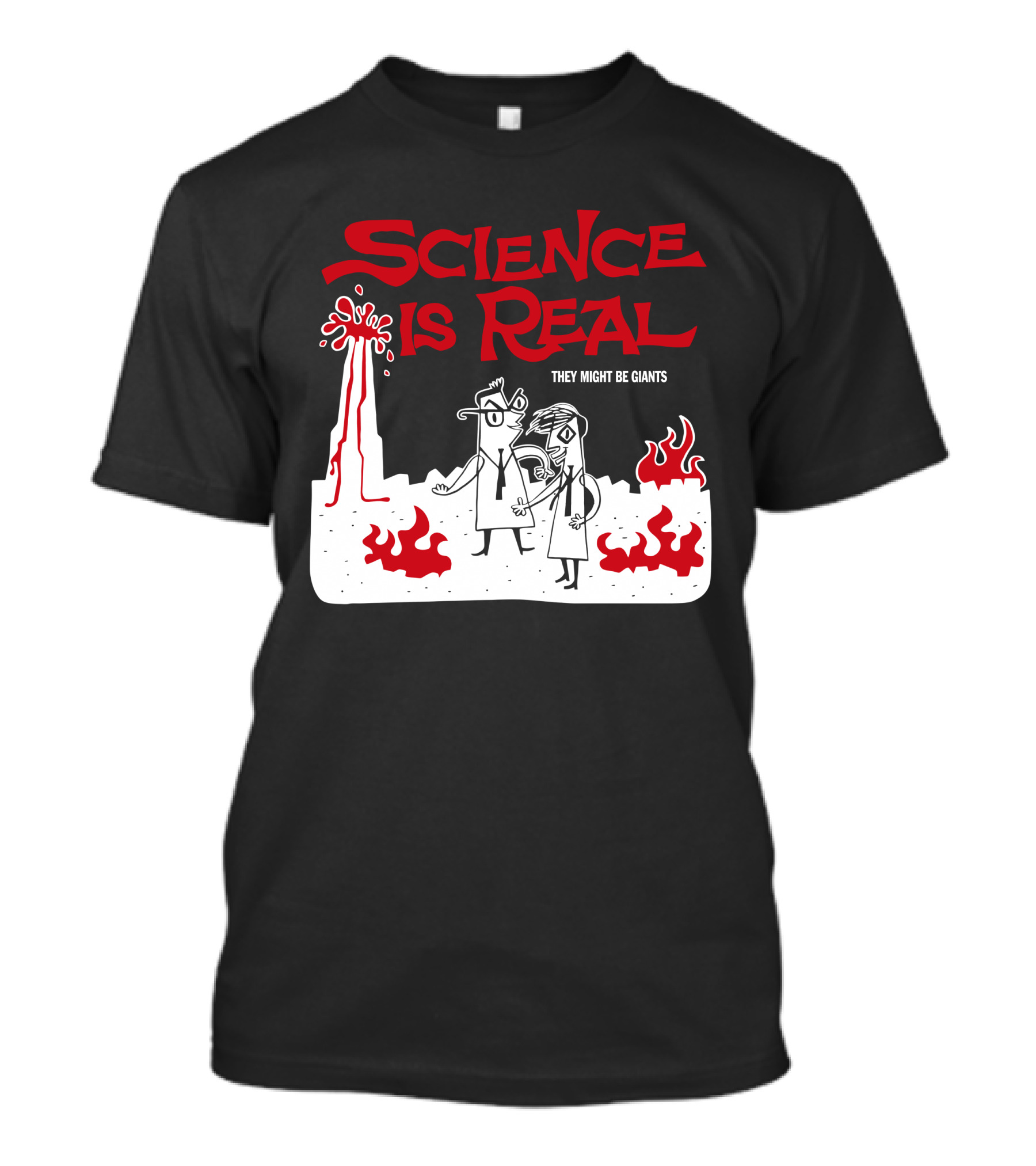 Science Is Real They Might Be Giants Volcanic Cartoon Scene T-Shirt