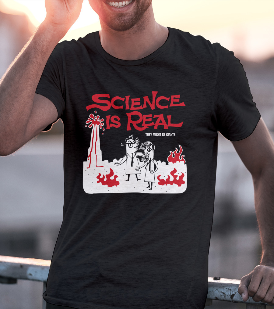 Science Is Real They Might Be Giants Volcanic Cartoon Scene T-Shirt