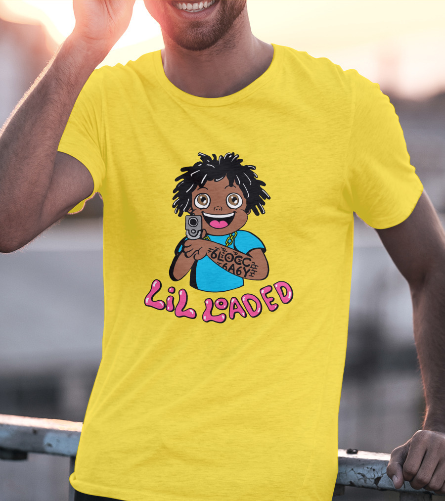 Lil Loaded Cartoon Character With Tattoo And Toy Gun T-Shirt