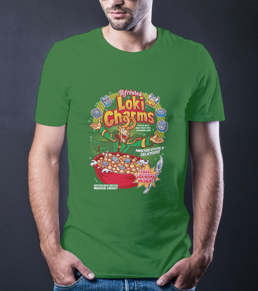 Bifrosted Loki Charms Mischievously Delicious Free Sceptre Inside Fortified With Limitless Magical Energy T-Shirt
