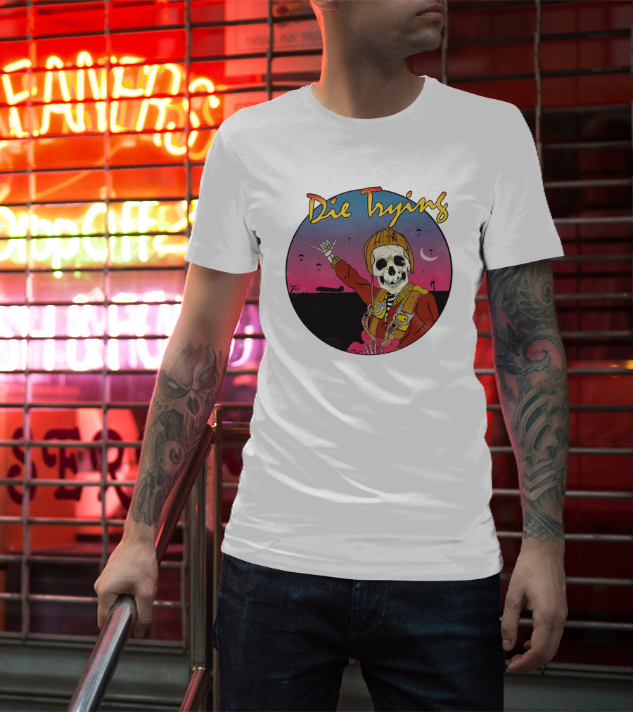 Die Trying Skeleton Paratrooper Skydiving Scene T-Shirt