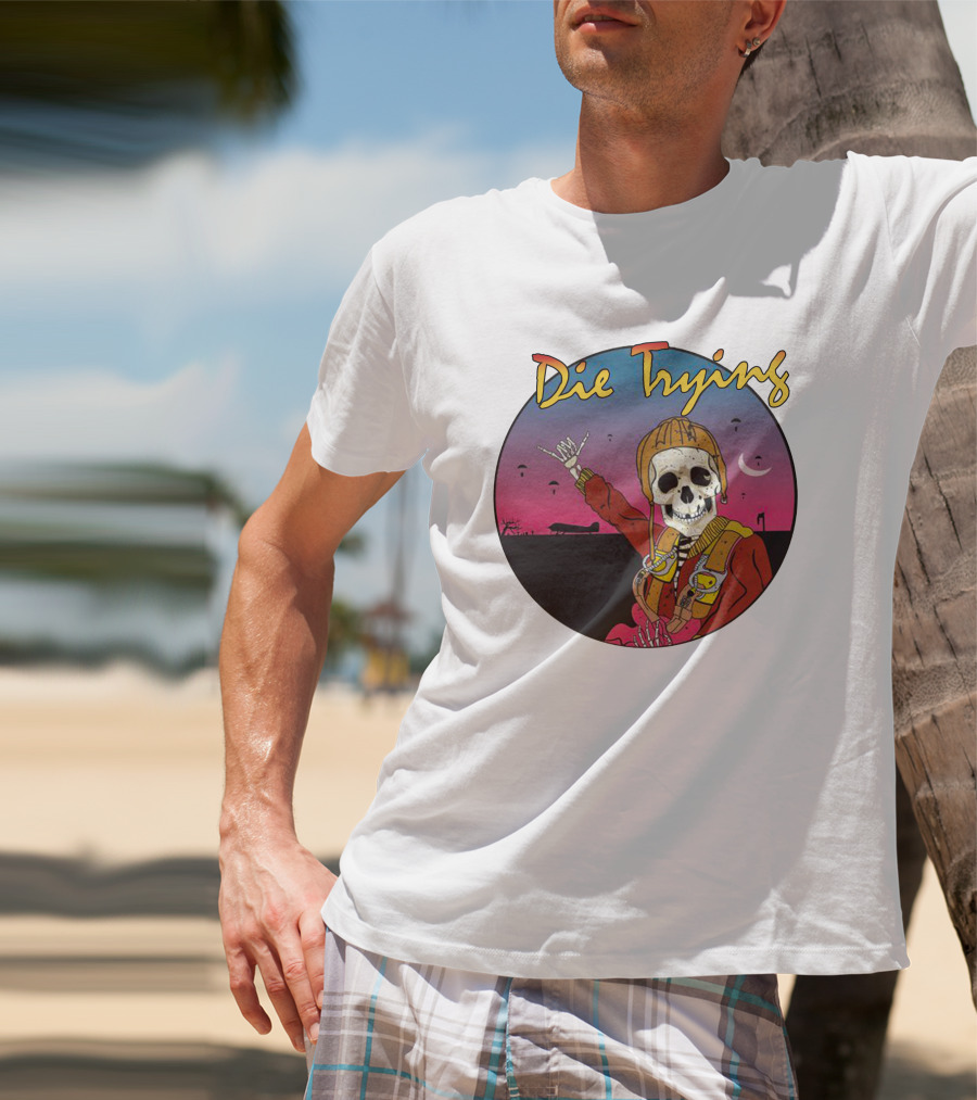 Die Trying Skeleton Paratrooper Skydiving Scene T-Shirt
