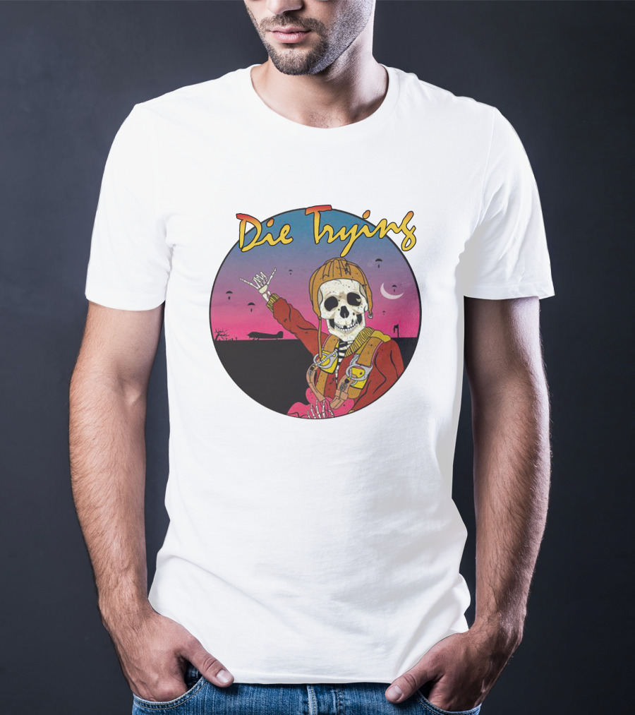 Die Trying Skeleton Paratrooper Skydiving Scene T-Shirt