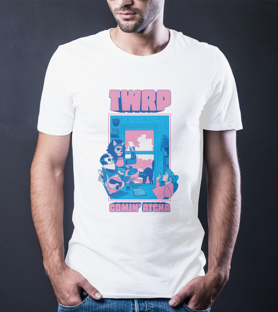 TWRP Comin Atcha Retro Robot Cat Room Scene T-Shirt