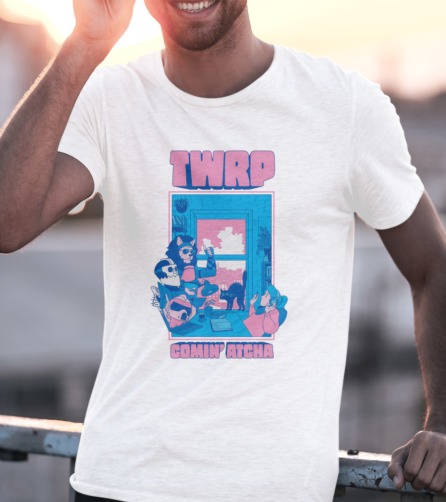TWRP Comin Atcha Retro Robot Cat Room Scene T-Shirt