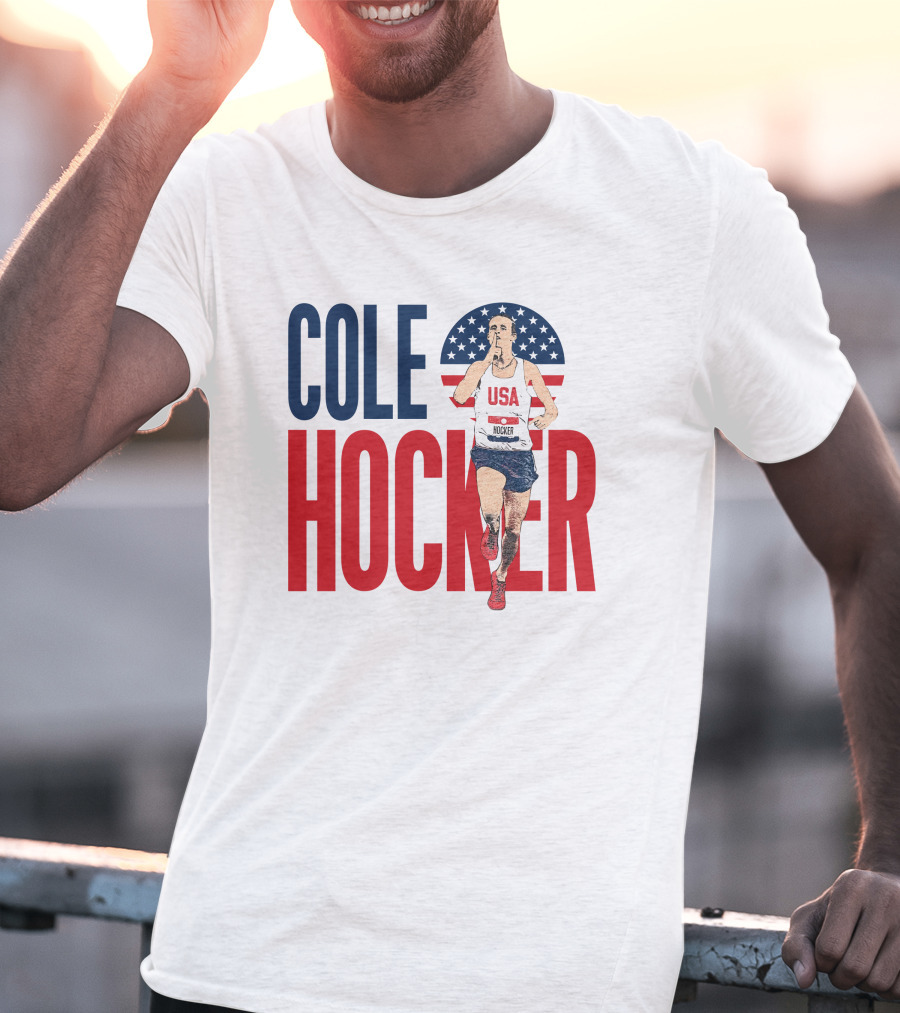 COLE HOCKER USA Running Star With American Flag Background T-Shirt