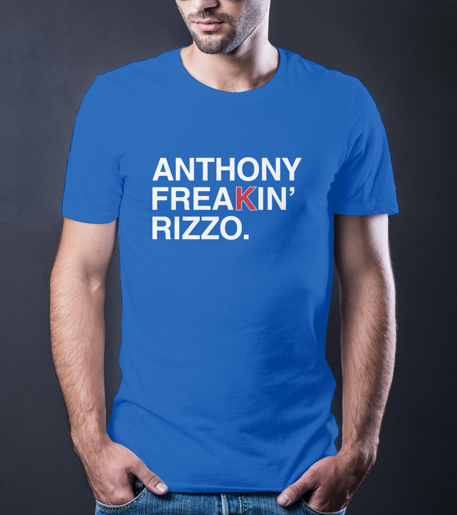Anthony Freakin' Rizzo Bold Text Blue Background T-Shirt