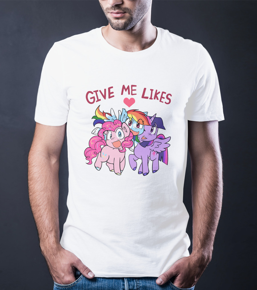 Give Me Likes Heart With Colorful Cartoon Ponies T-Shirt