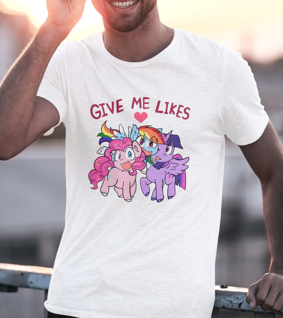 Give Me Likes Heart With Colorful Cartoon Ponies T-Shirt