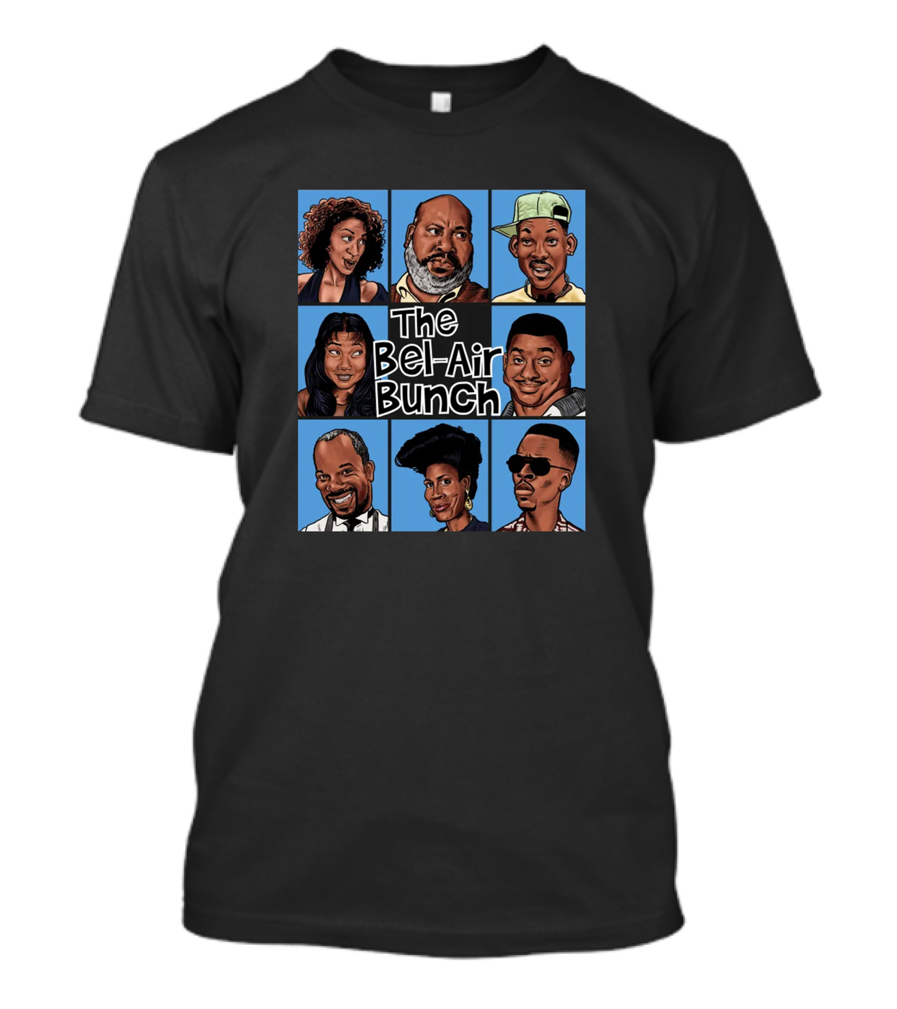The Bel Air Bunch Characters In Comic Style Grid T-Shirt
