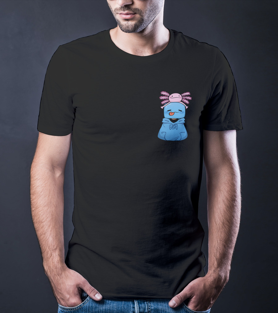 Skeppy Merch Skeppy Axolotl Cute Blue Hoodie With Pink Axolotl On Head T-Shirt