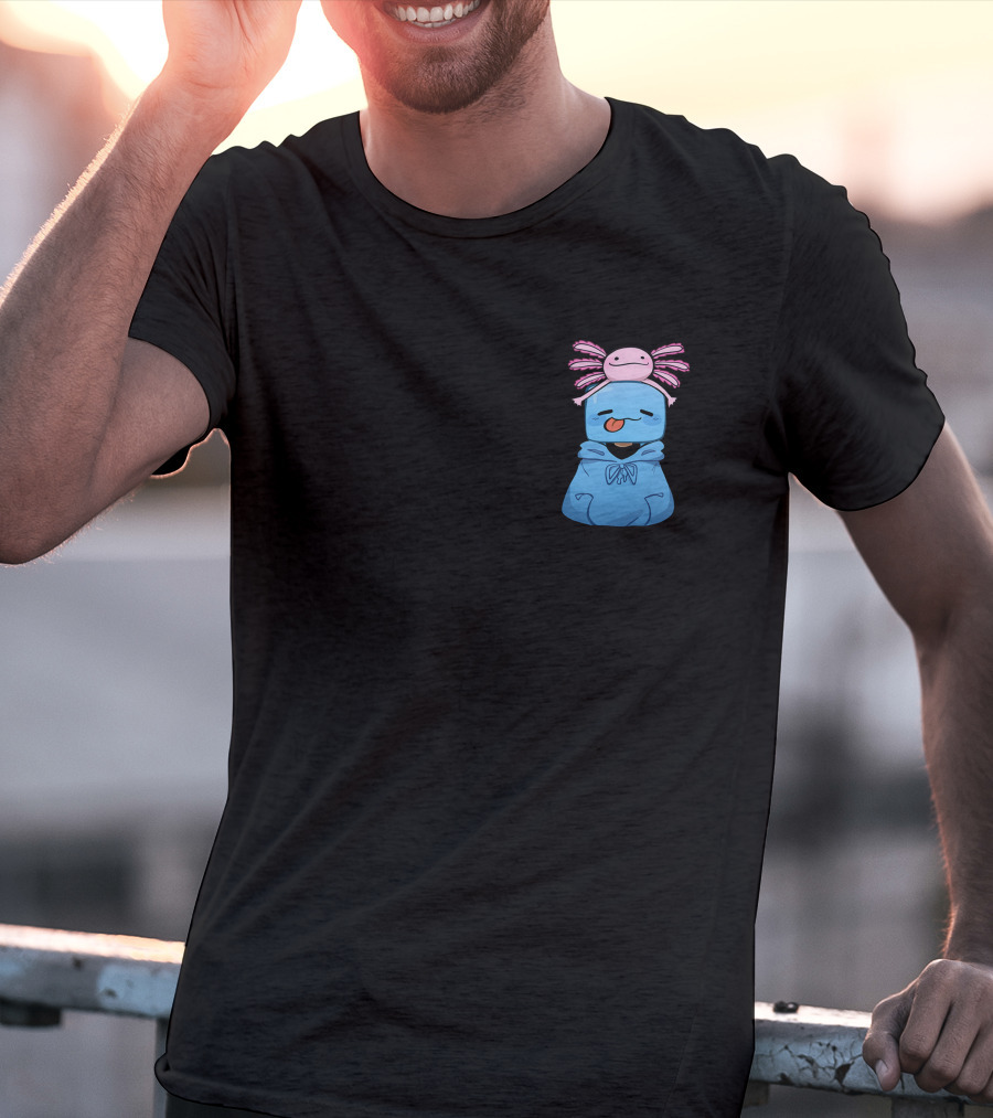 Skeppy Merch Skeppy Axolotl Cute Blue Hoodie With Pink Axolotl On Head T-Shirt