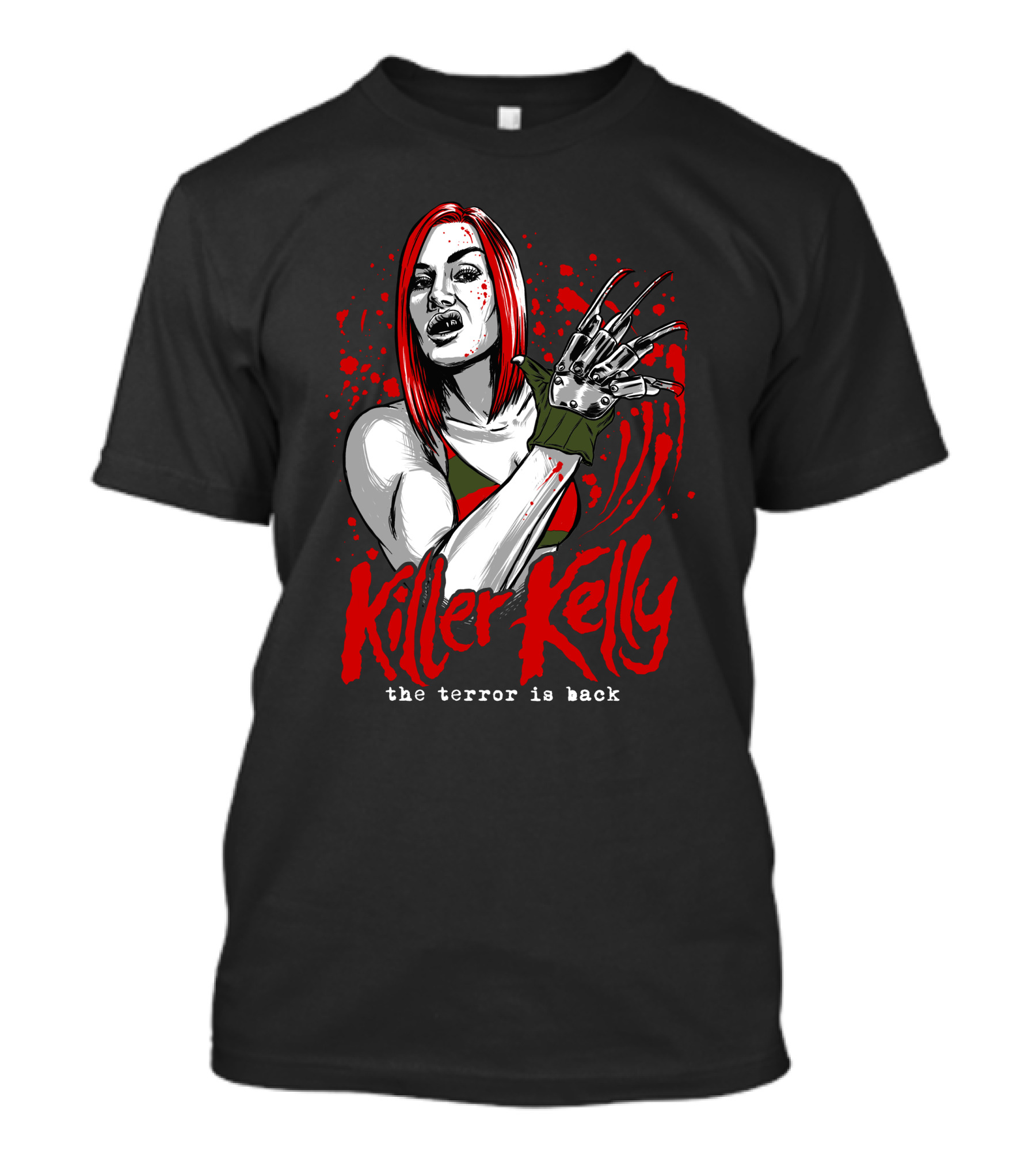 Killer Kelly The Terror Is Back Freddy Krueger Inspired Character Blood Splatter T-Shirt