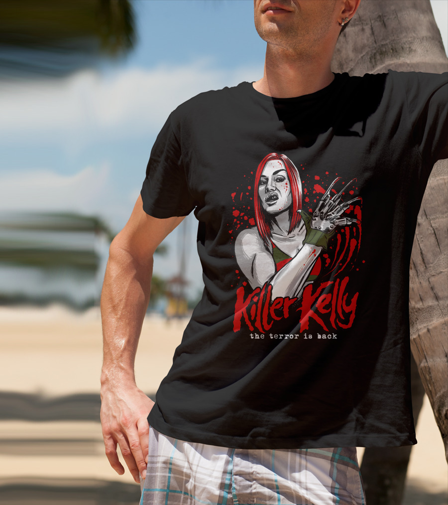 Killer Kelly The Terror Is Back Freddy Krueger Inspired Character Blood Splatter T-Shirt