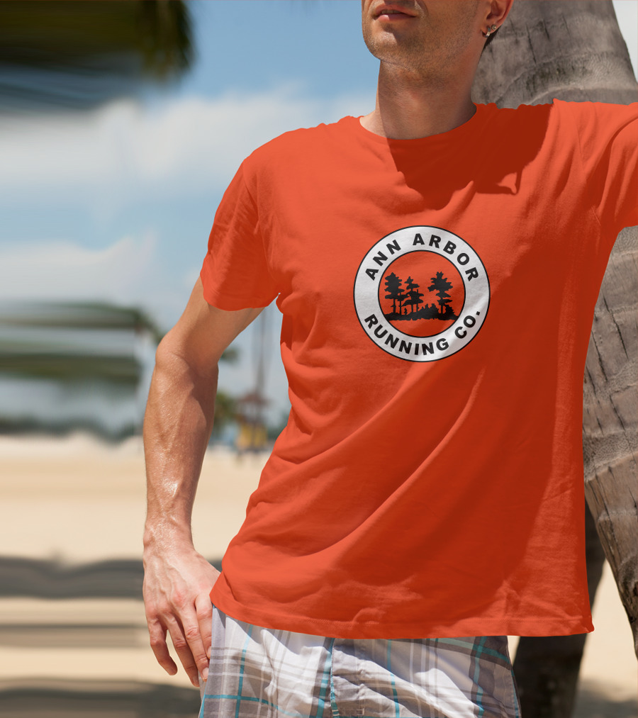 Ann Arbor Running Co Tree Silhouette Logo On Orange T-Shirt