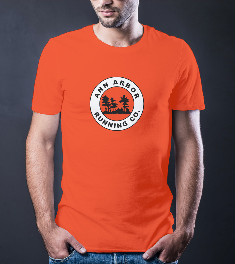 Ann Arbor Running Co Tree Silhouette Logo On Orange T-Shirt