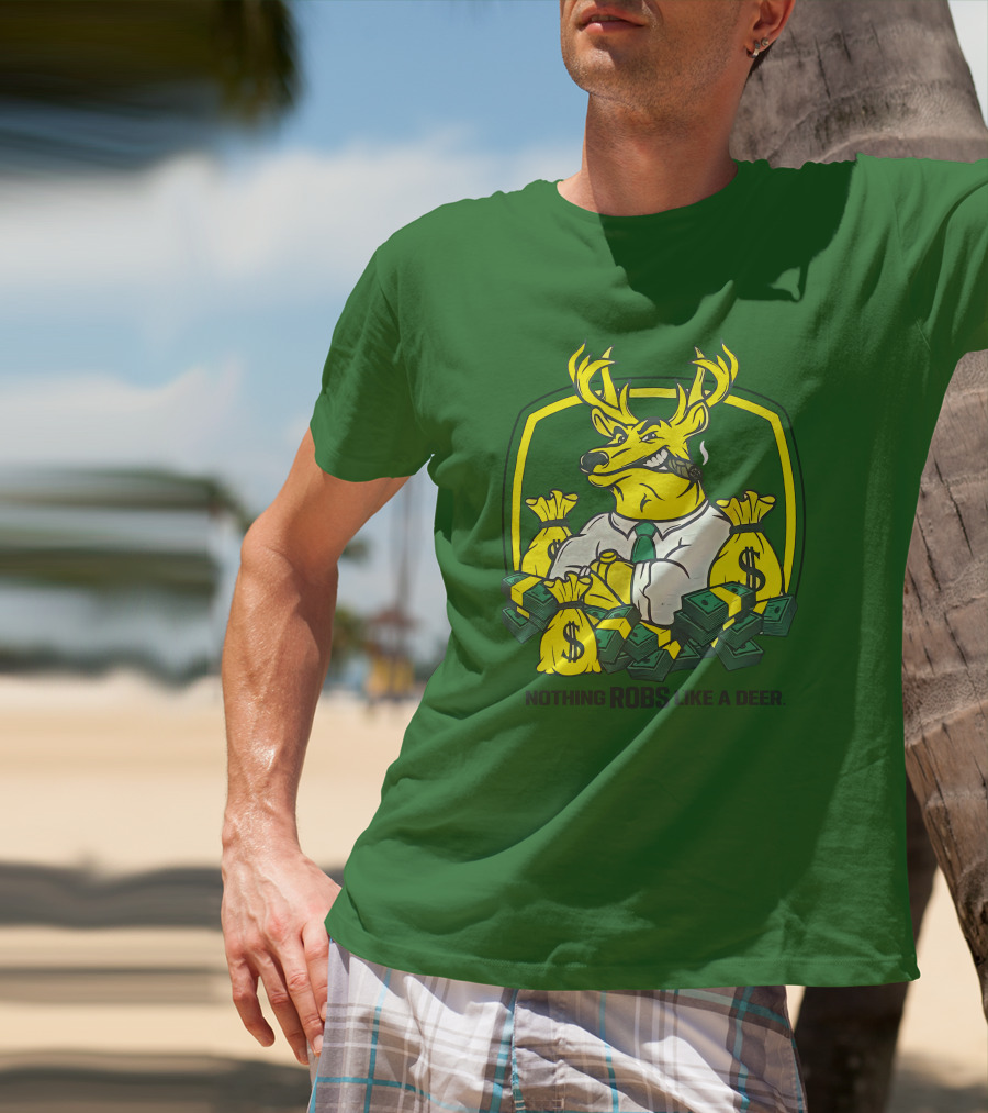 Jonah Furman Smoking Cartoon Business Deer Holding Cash Nothing Robs Like A Deer T-Shirt