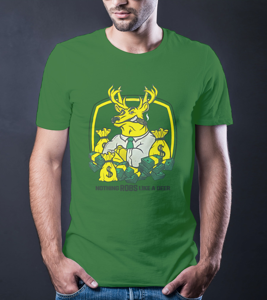 Jonah Furman Smoking Cartoon Business Deer Holding Cash Nothing Robs Like A Deer T-Shirt
