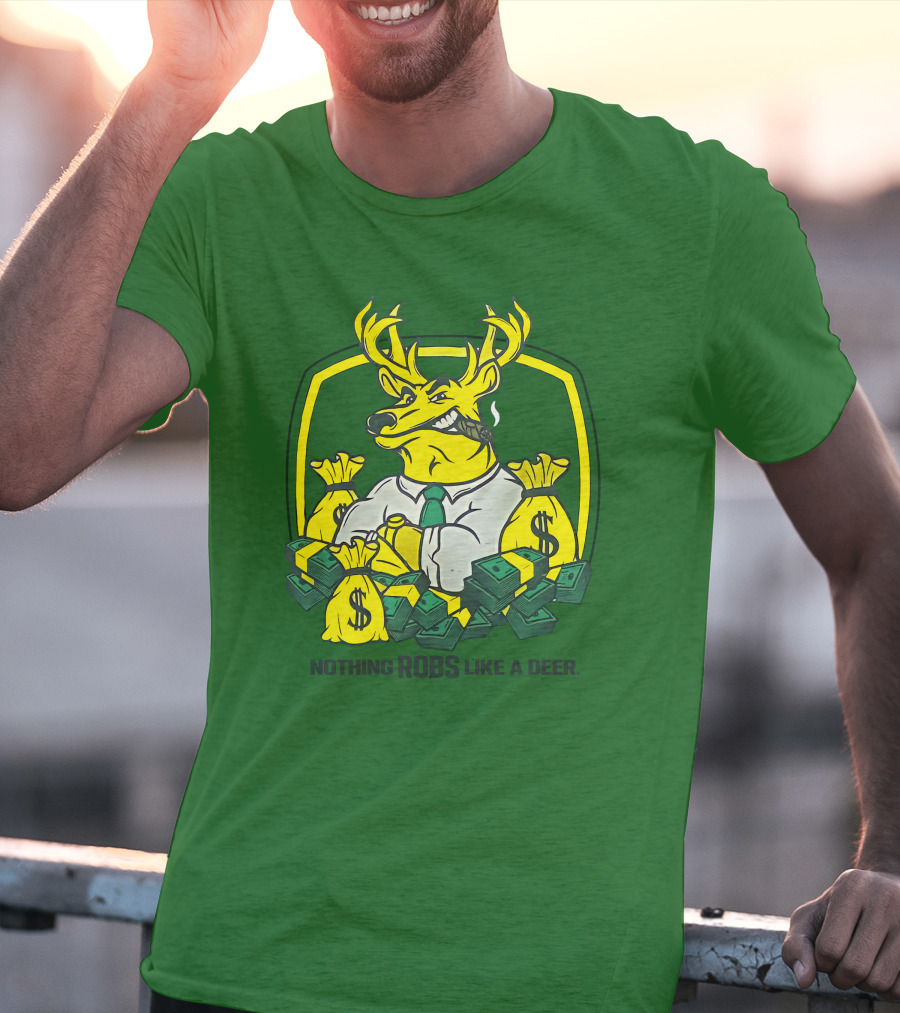 Jonah Furman Smoking Cartoon Business Deer Holding Cash Nothing Robs Like A Deer T-Shirt