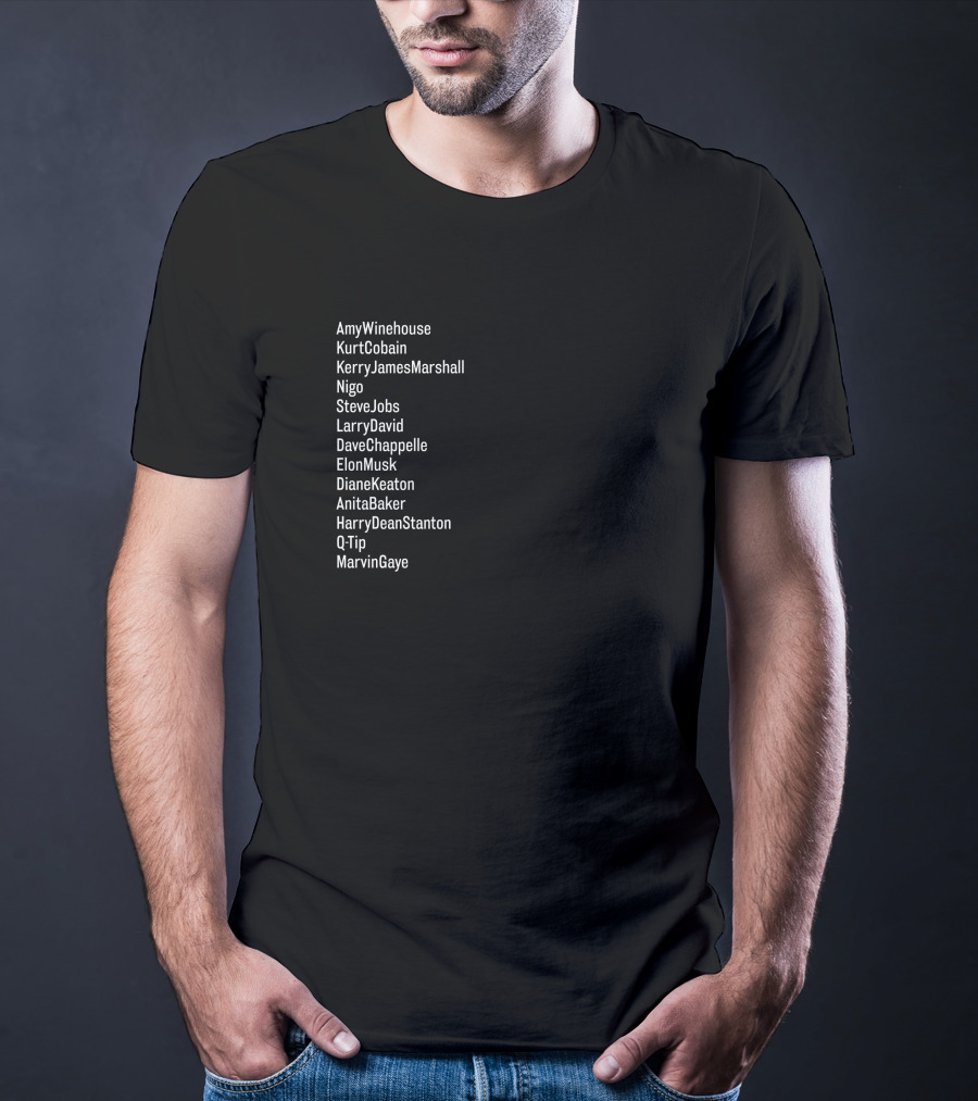 Seantenenbaum Merch AmyWinehouse KurtCobain Sad13 SteveJobs Q-Tip MarvinGaye ElonMusk DaveChappelle T-Shirt