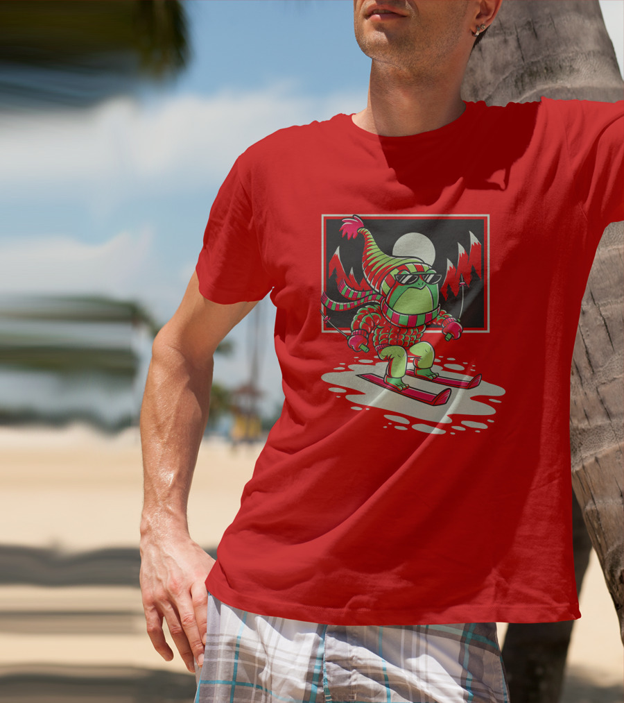 Boomerna Skifrog Merch Frog Skiing Snowy Mountains T-Shirt