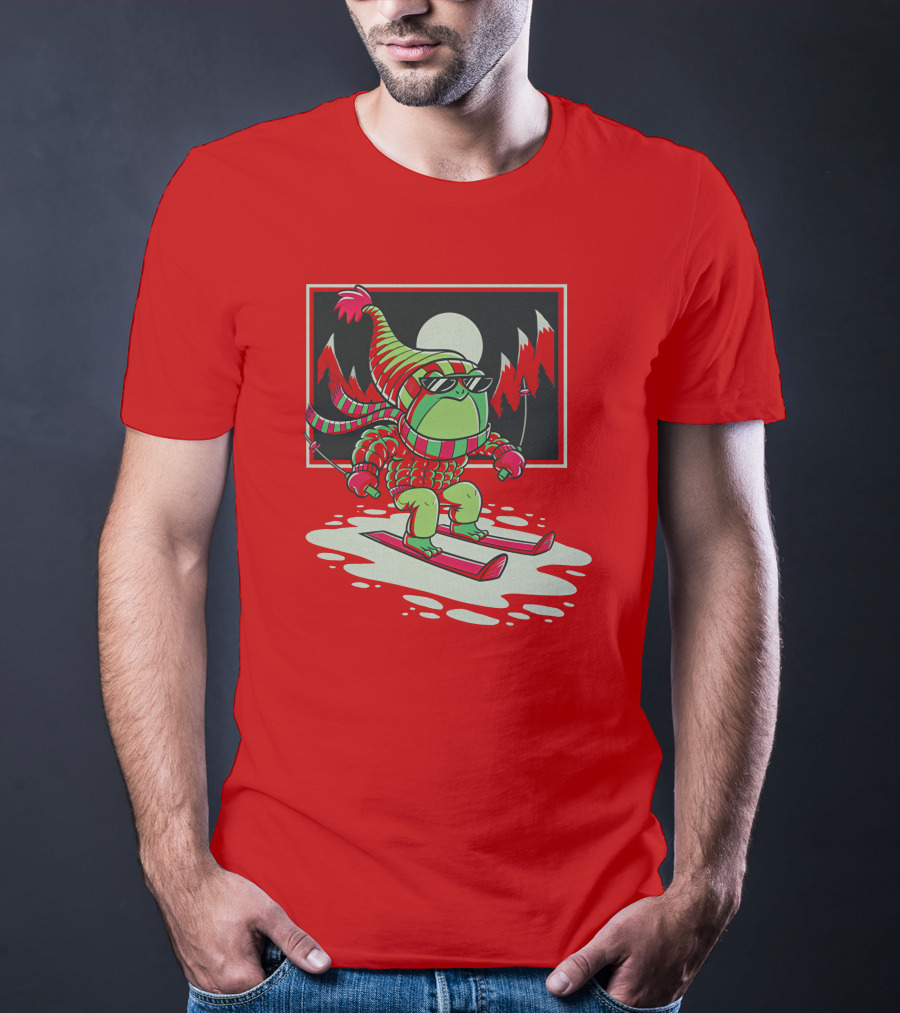 Boomerna Skifrog Merch Frog Skiing Snowy Mountains T-Shirt