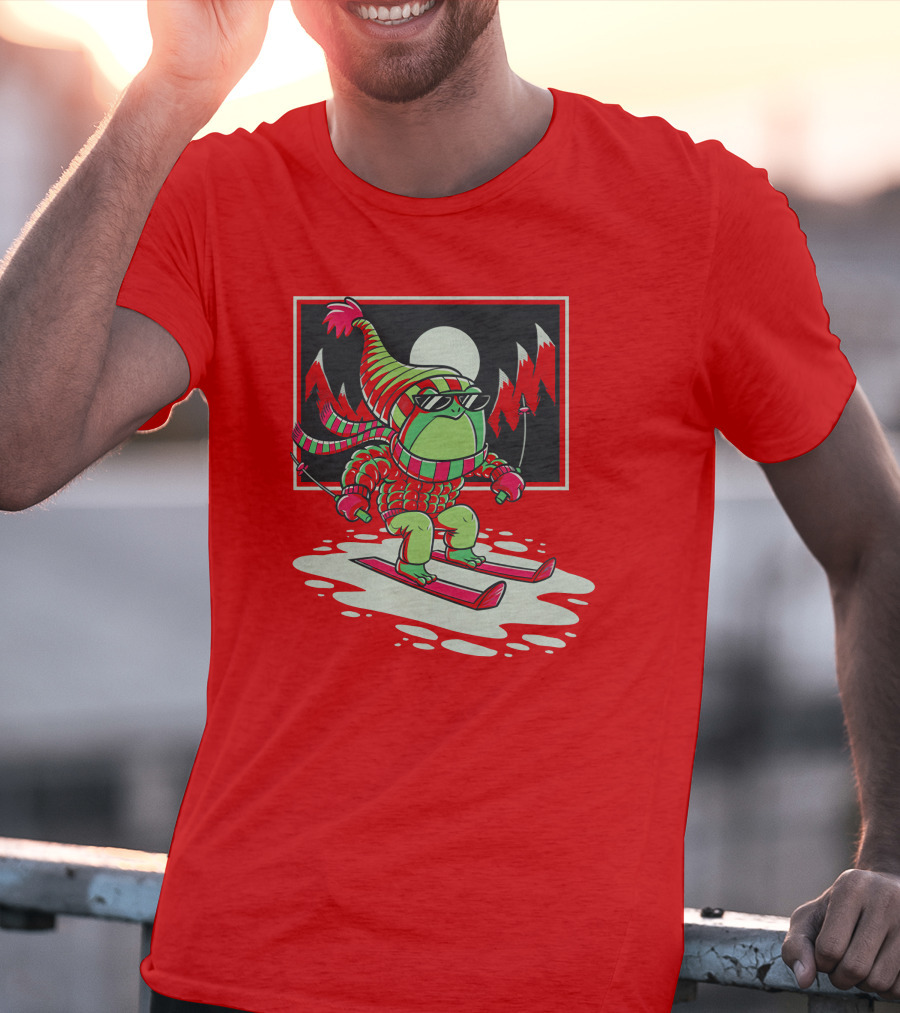Boomerna Skifrog Merch Frog Skiing Snowy Mountains T-Shirt