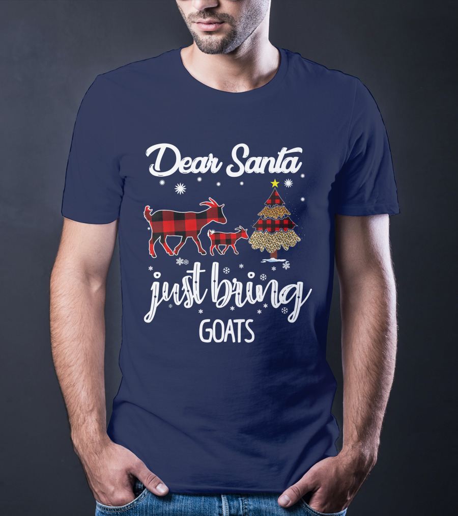 Dear Santa Just Bring Goats Plaid Christmas Tree Snowflakes T-Shirt