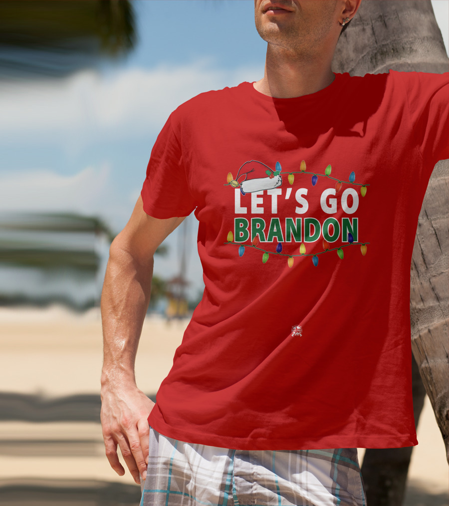 Let's Go Brandon Christmas Lights With Santa Hat T-Shirt