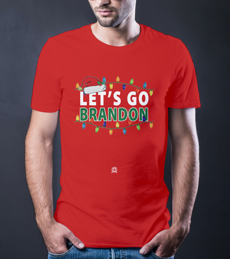 Let's Go Brandon Christmas Lights With Santa Hat T-Shirt