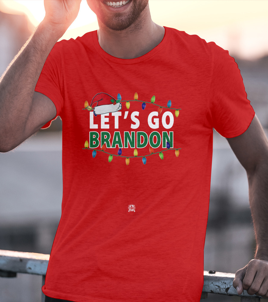 Let's Go Brandon Christmas Lights With Santa Hat T-Shirt
