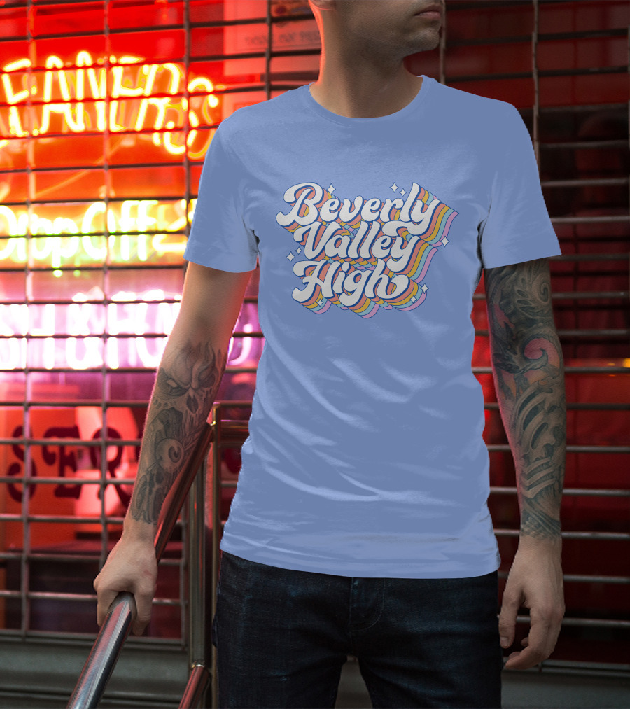 Bvh Merch Beverly Valley High Rainbow Text With Colorful Swirls T-Shirt