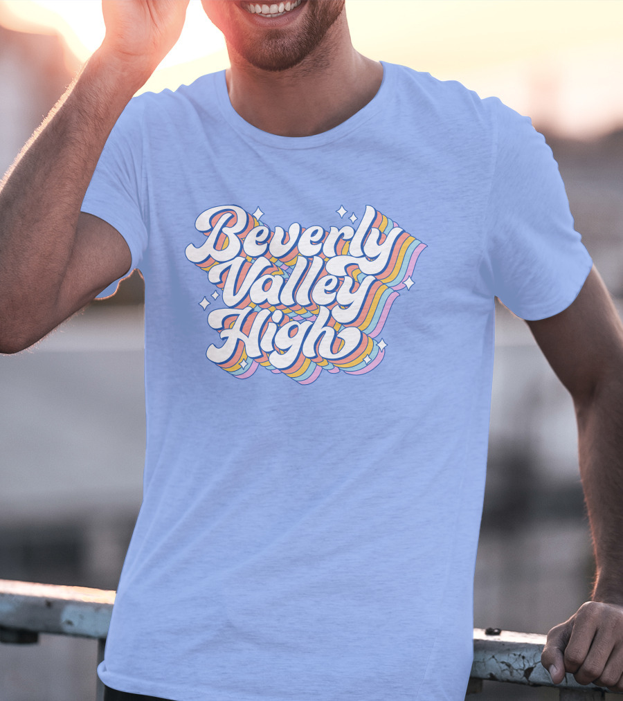 Bvh Merch Beverly Valley High Rainbow Text With Colorful Swirls T-Shirt