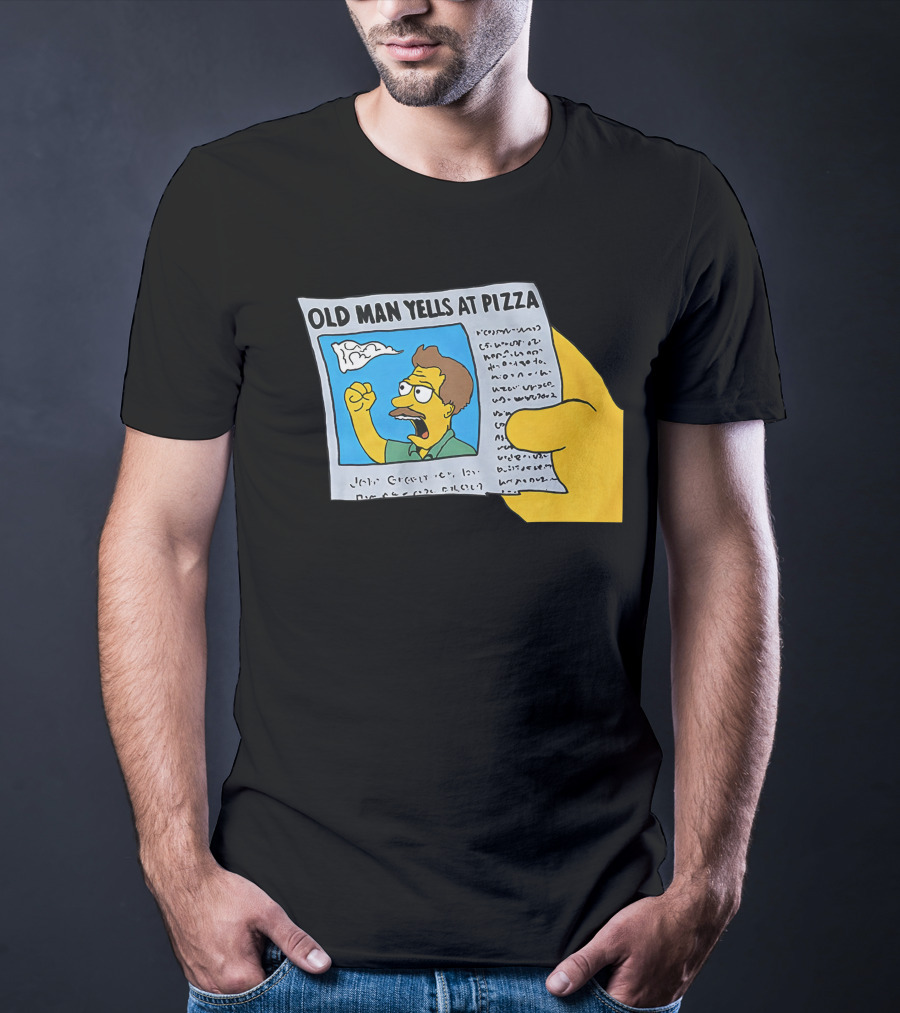 Old Man Yells At Pizza Newspaper Cartoon Parody Pizzamas Merch T-Shirt