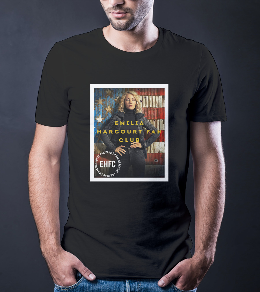 Emilia Harcourt Fan Club EHFC Vintage American Flag Background T-Shirt