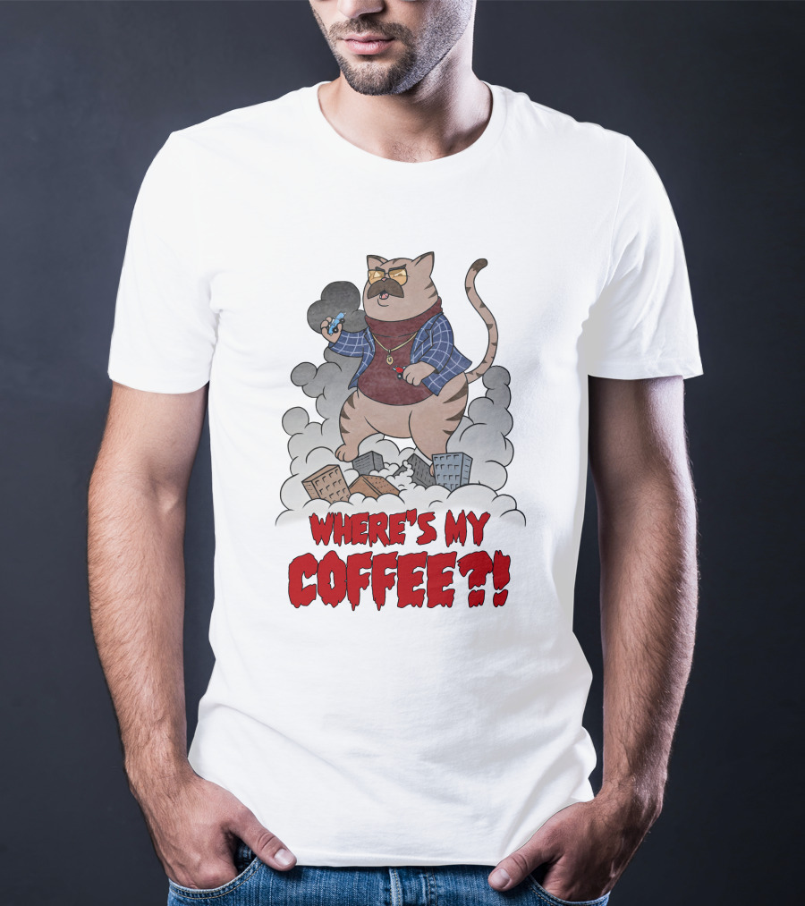 Catzilla Where's My Coffee Bowtie Flannel Smoking Pipe T-Shirt