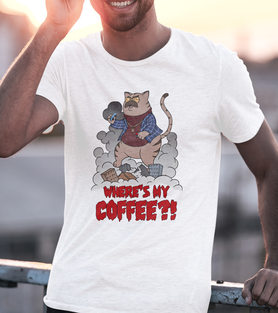 Catzilla Where's My Coffee Bowtie Flannel Smoking Pipe T-Shirt