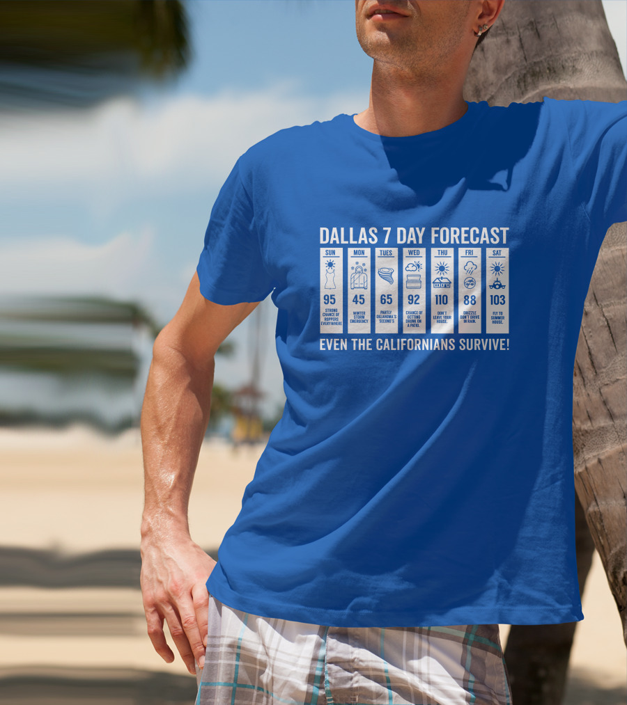 Dallas 7 Day Forecast Weather Parody Even The Californians Survive Bullzerk Merch T-Shirt