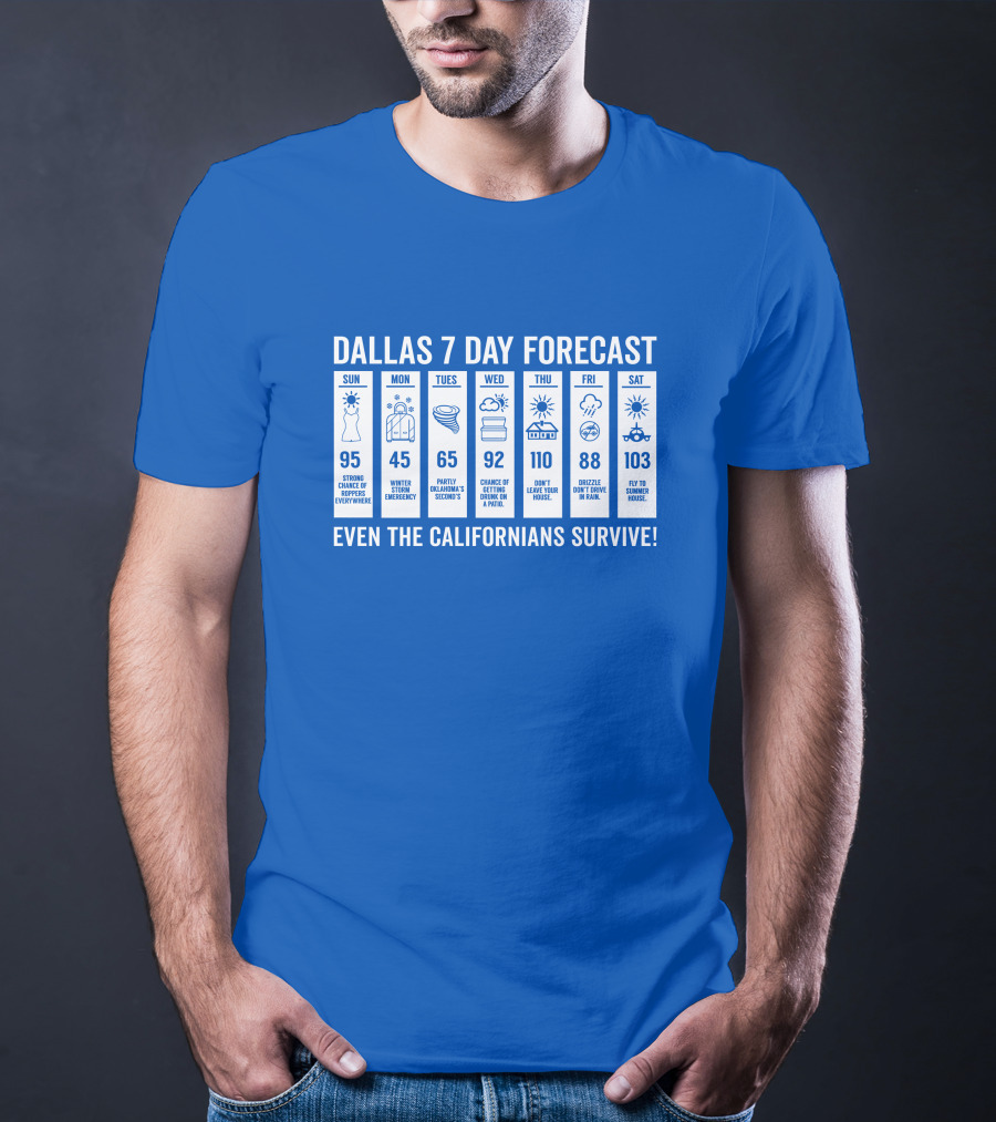 Dallas 7 Day Forecast Weather Parody Even The Californians Survive Bullzerk Merch T-Shirt