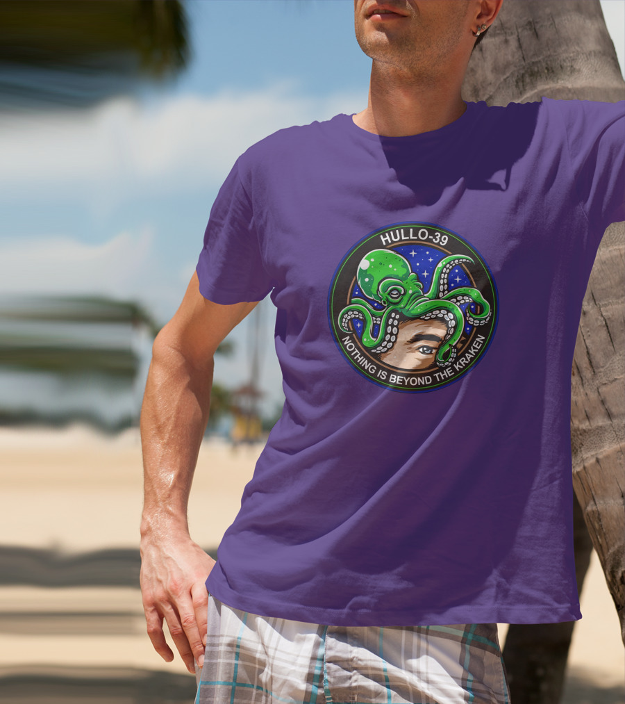 Hullo-39 Nothing Is Beyond The Kraken Green Octopus Starry Sky Badge T-Shirt